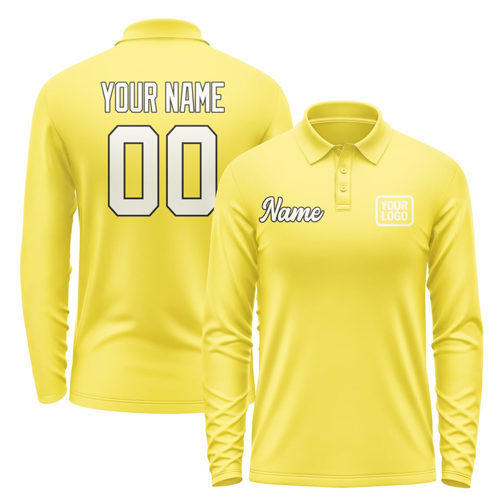 Custom Light Yellow Cream Long Sleeve Polo Shirt