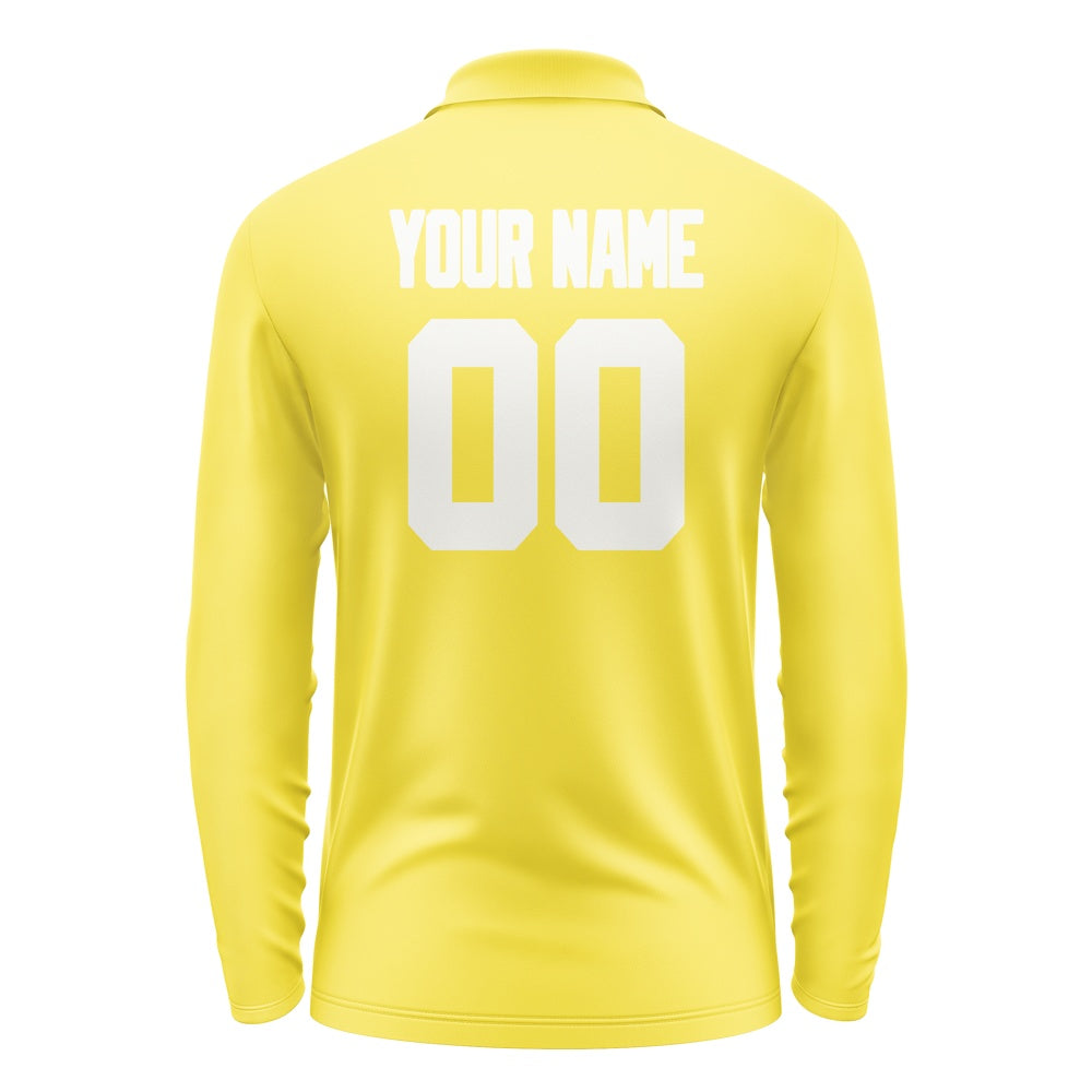 Custom Light Yellow White Long Sleeve Polo Shirt