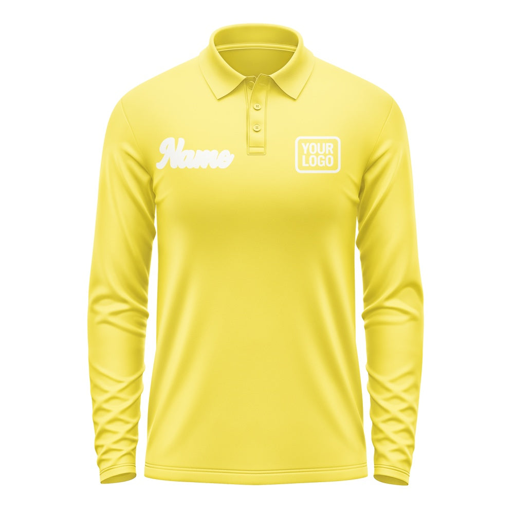 Custom Light Yellow White Long Sleeve Polo Shirt