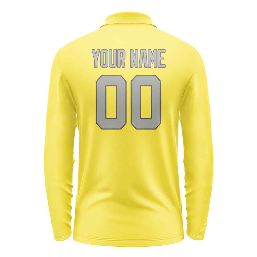 Custom Light Yellow Gray Long Sleeve Polo Shirt