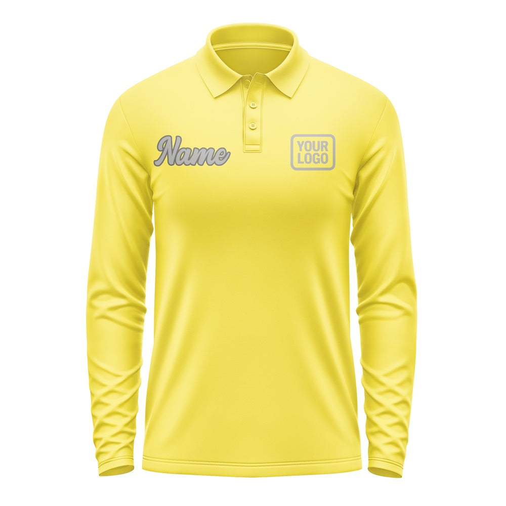 Custom Light Yellow Gray Long Sleeve Polo Shirt