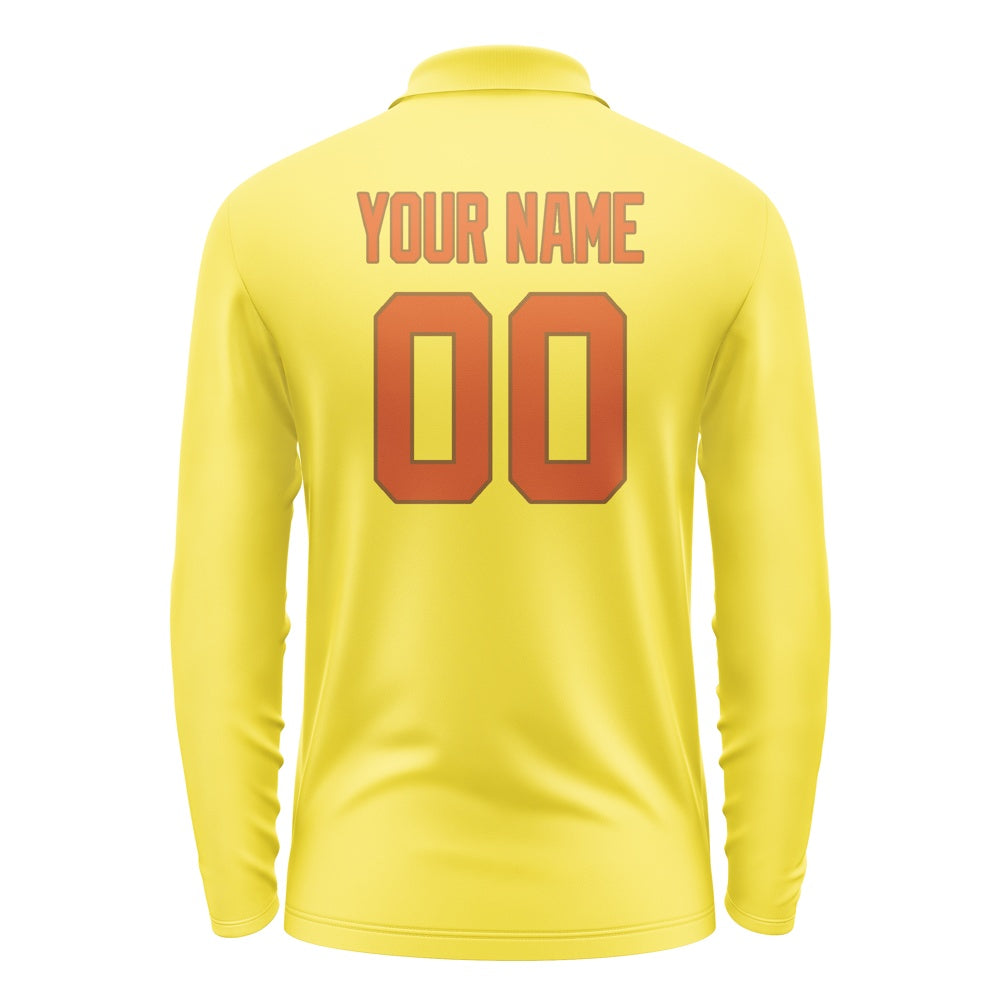 Custom Light Yellow Orange Long Sleeve Polo Shirt