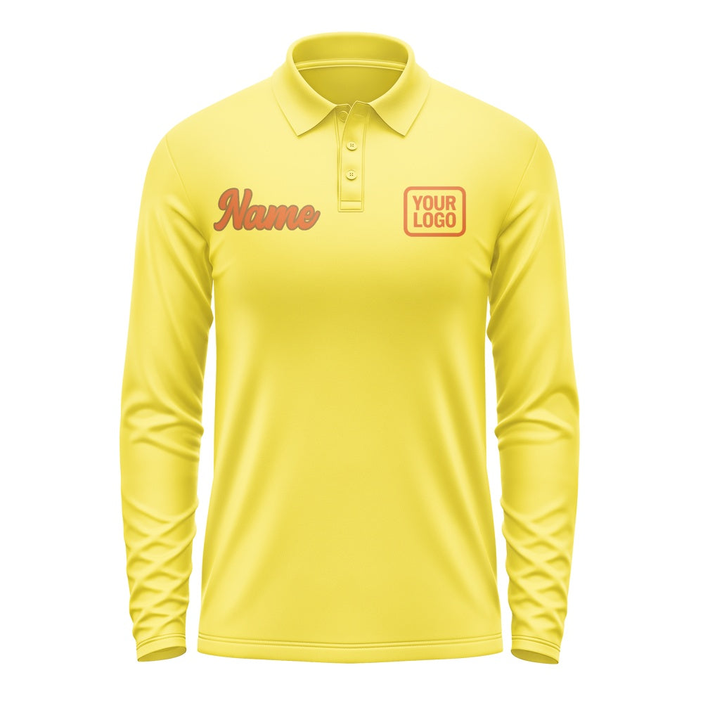 Custom Light Yellow Orange Long Sleeve Polo Shirt