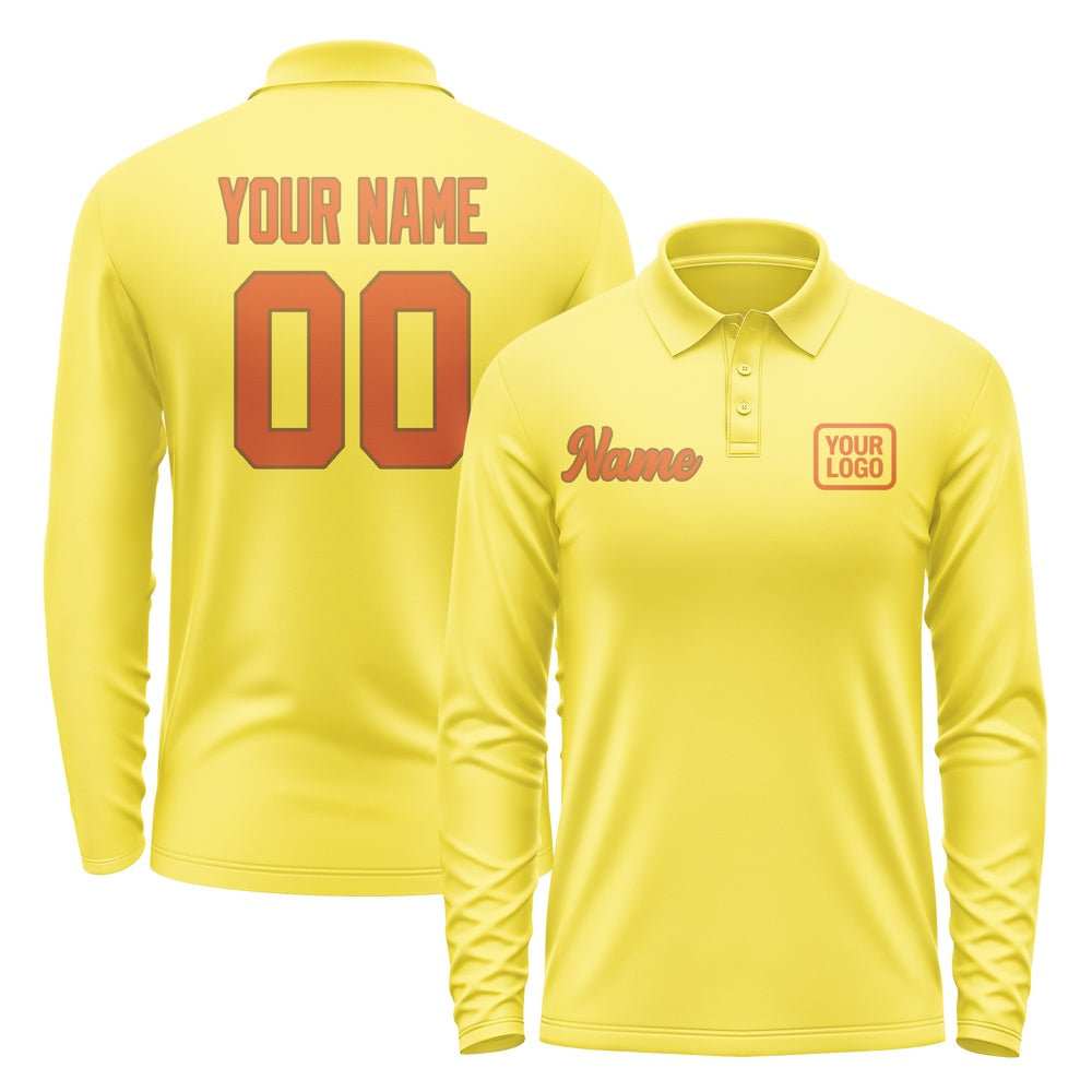 Custom Light Yellow Orange Long Sleeve Polo Shirt