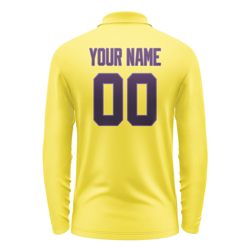 Custom Light Yellow Purple Long Sleeve Polo Shirt