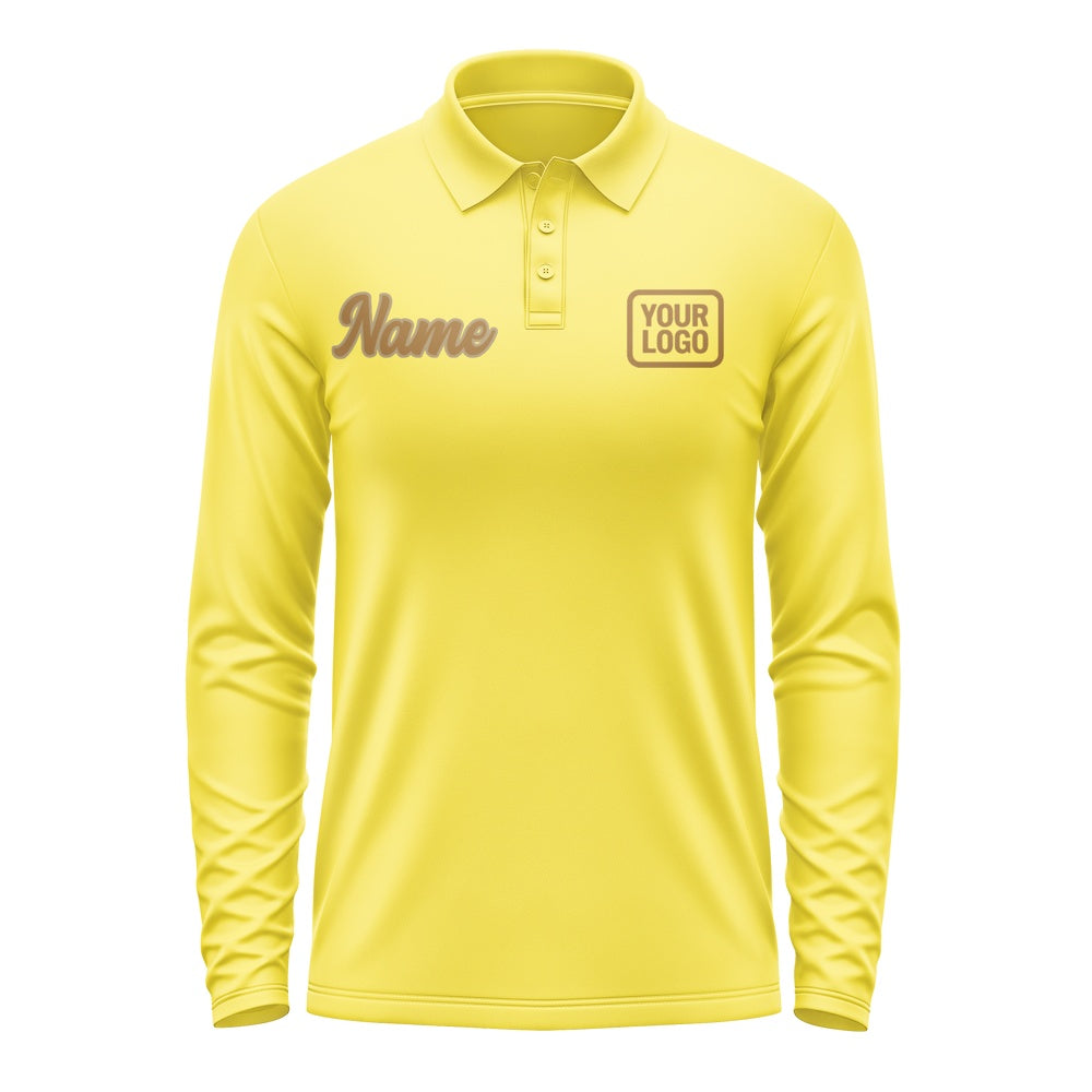 Custom Light Yellow Khaki Long Sleeve Polo Shirt