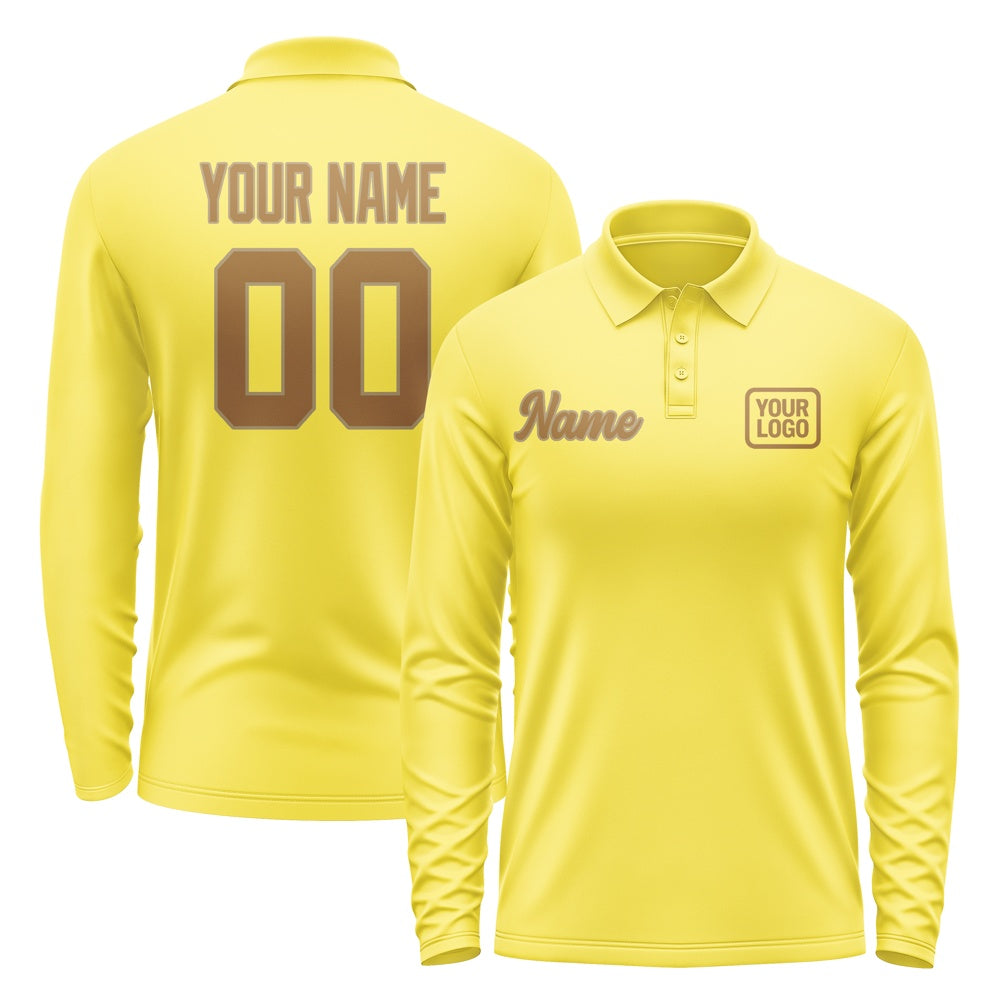 Custom Light Yellow Khaki Long Sleeve Polo Shirt