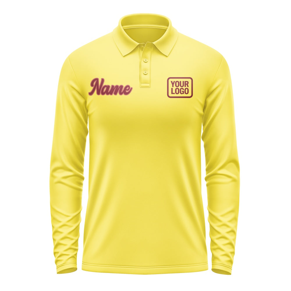Custom Light Yellow Crimson Red Long Sleeve Polo Shirt