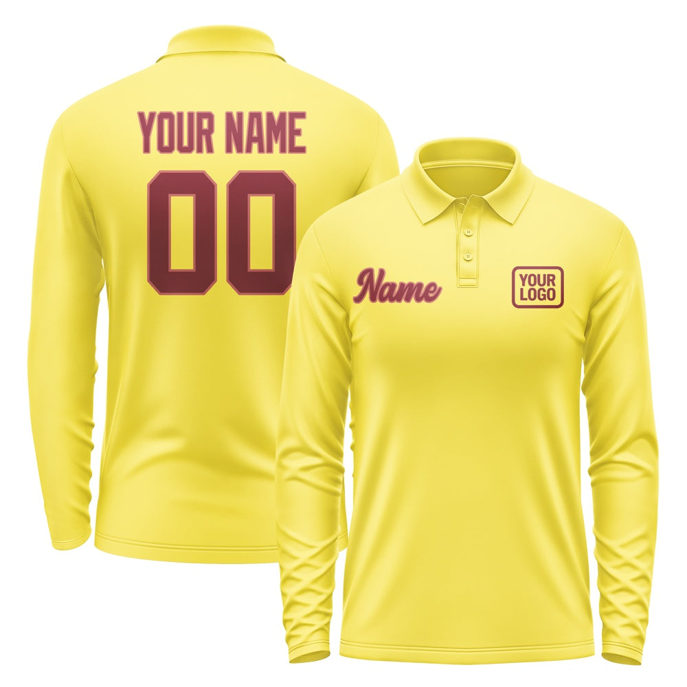Custom Light Yellow Crimson Red Long Sleeve Polo Shirt
