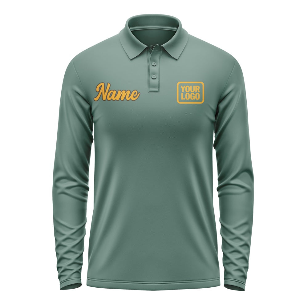 Custom Blue Green Yellow Long Sleeve Polo Shirt