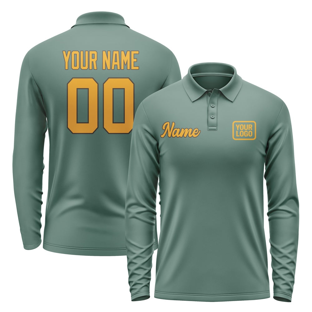 Custom Blue Green Yellow Long Sleeve Polo Shirt