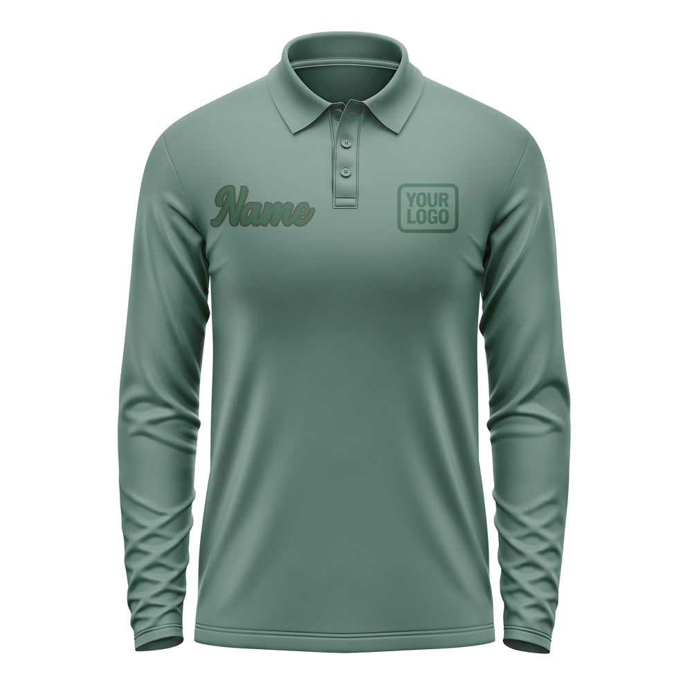 Custom Blue Green Green Long Sleeve Polo Shirt