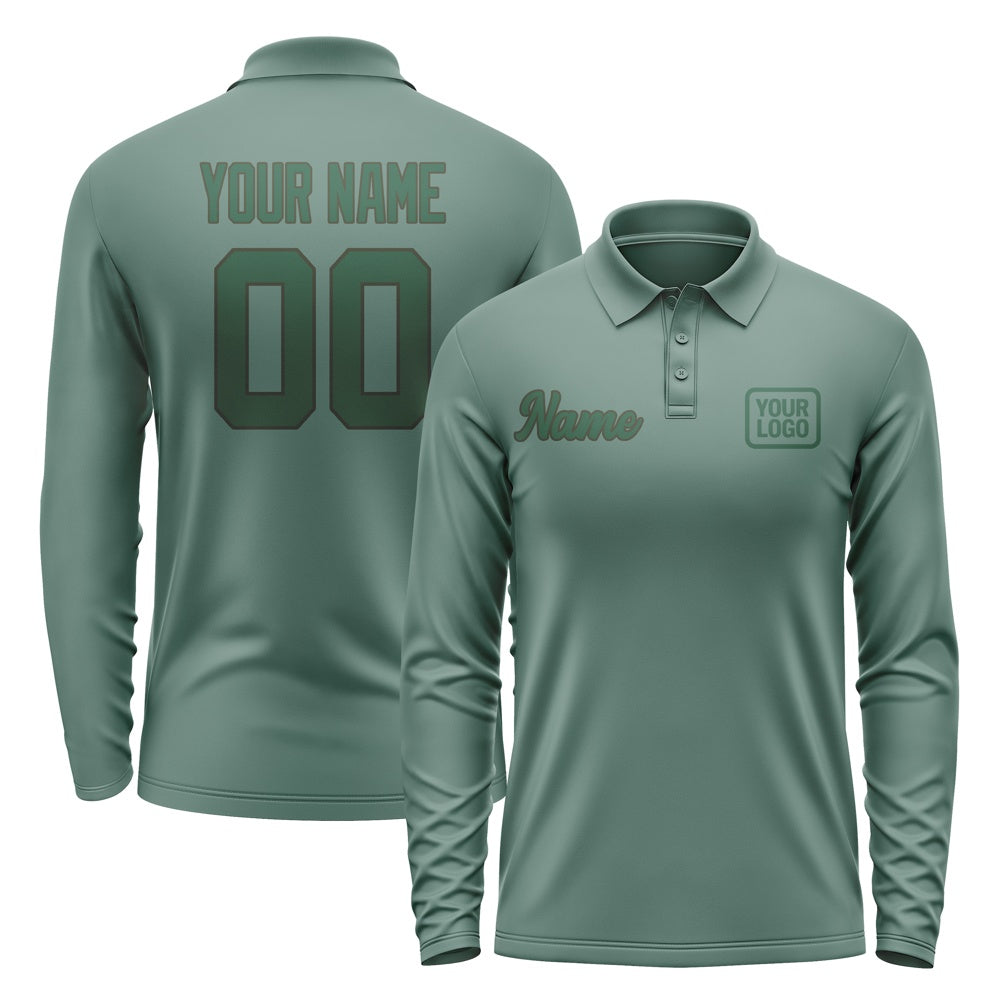 Custom Blue Green Green Long Sleeve Polo Shirt
