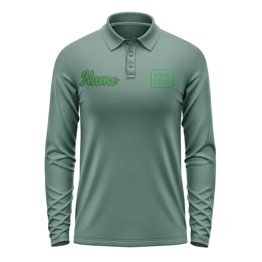 Custom Blue Green Emerald Green Long Sleeve Polo Shirt