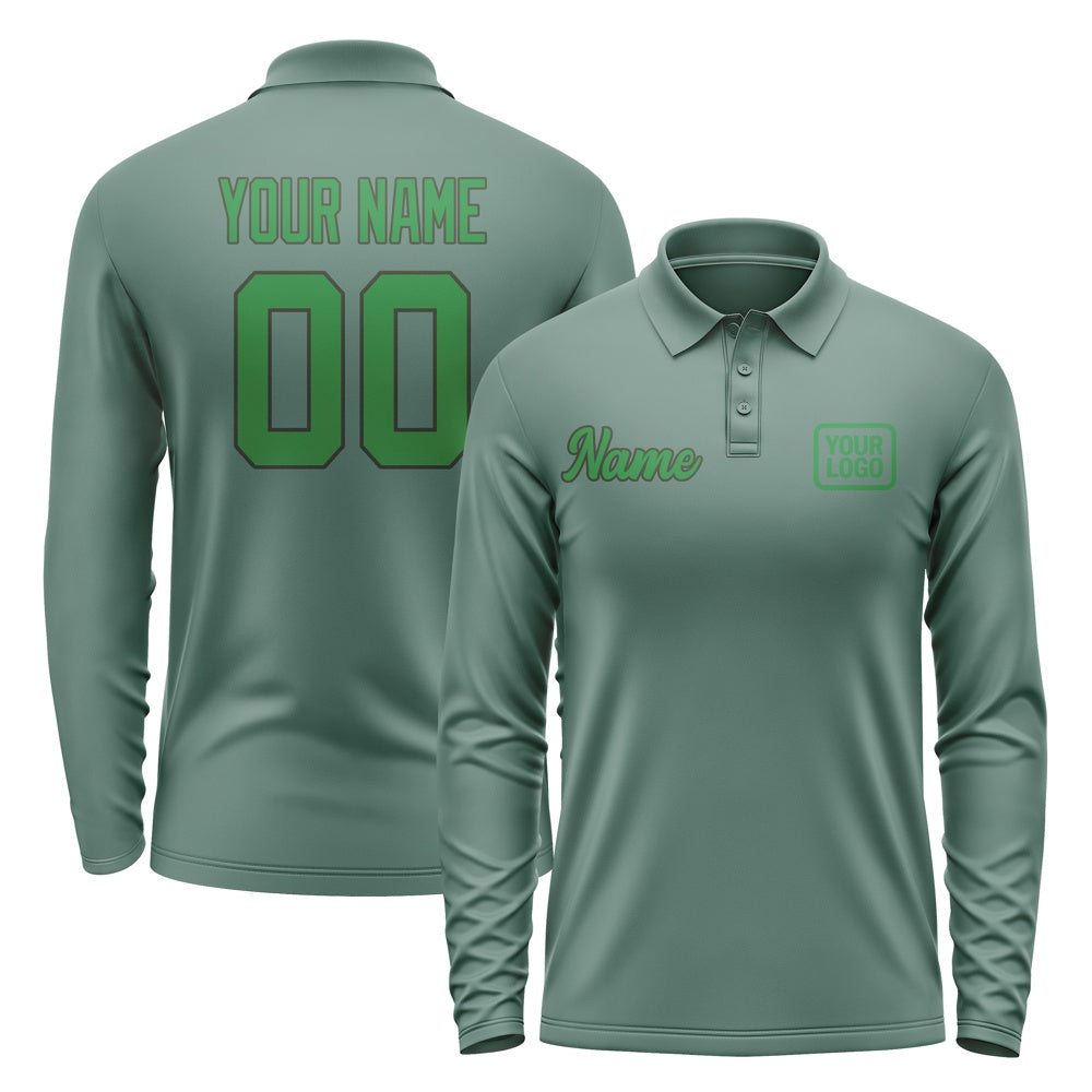 Custom Blue Green Emerald Green Long Sleeve Polo Shirt