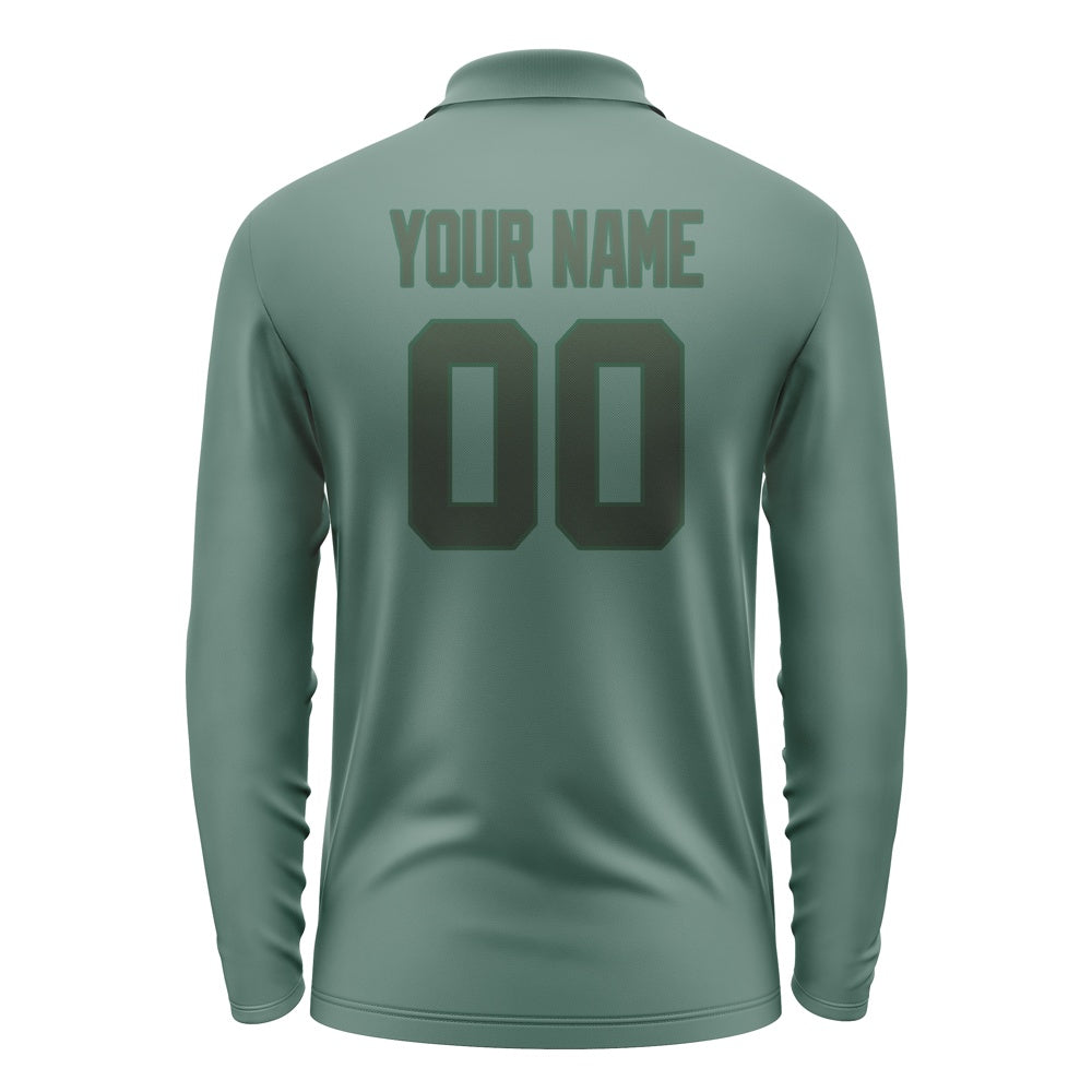 Custom Blue Green Dark Green Long Sleeve Polo Shirt