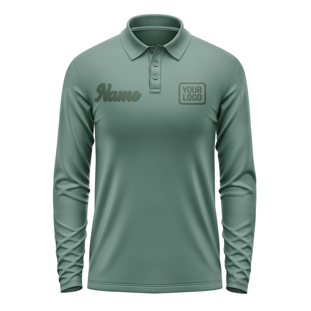 Custom Blue Green Dark Green Long Sleeve Polo Shirt