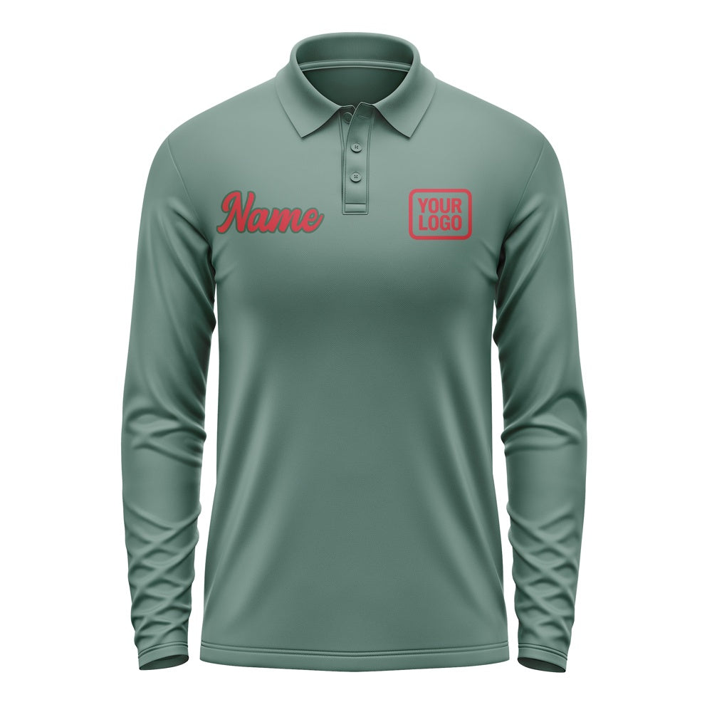 Custom Blue Green Red Long Sleeve Polo Shirt