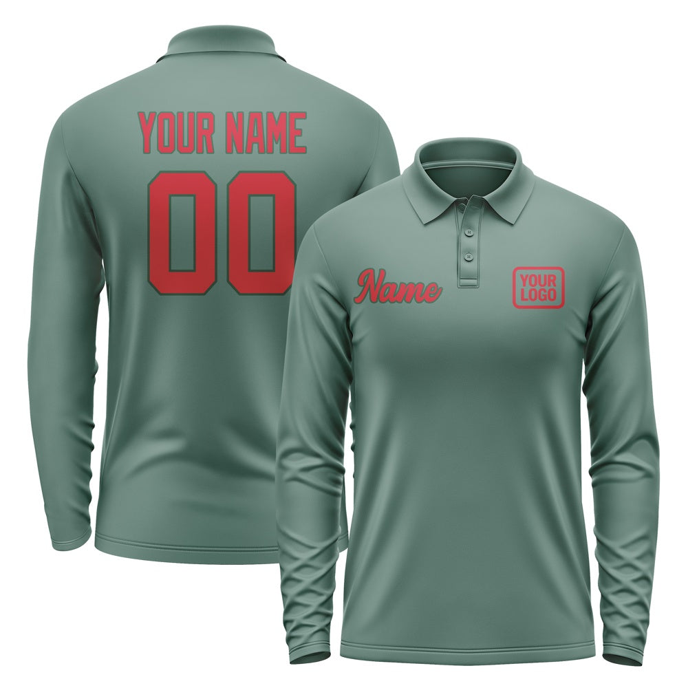Custom Blue Green Red Long Sleeve Polo Shirt