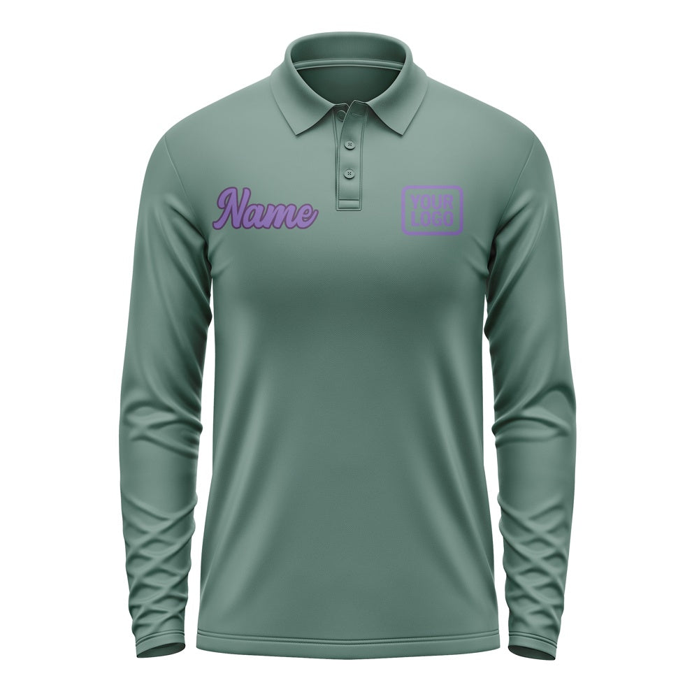Custom Blue Green Light Purple Long Sleeve Polo Shirt