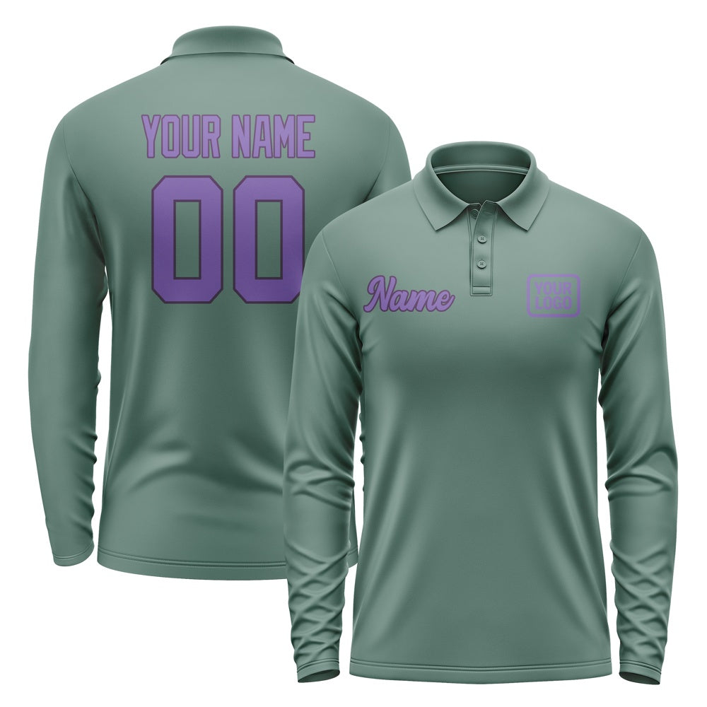 Custom Blue Green Light Purple Long Sleeve Polo Shirt