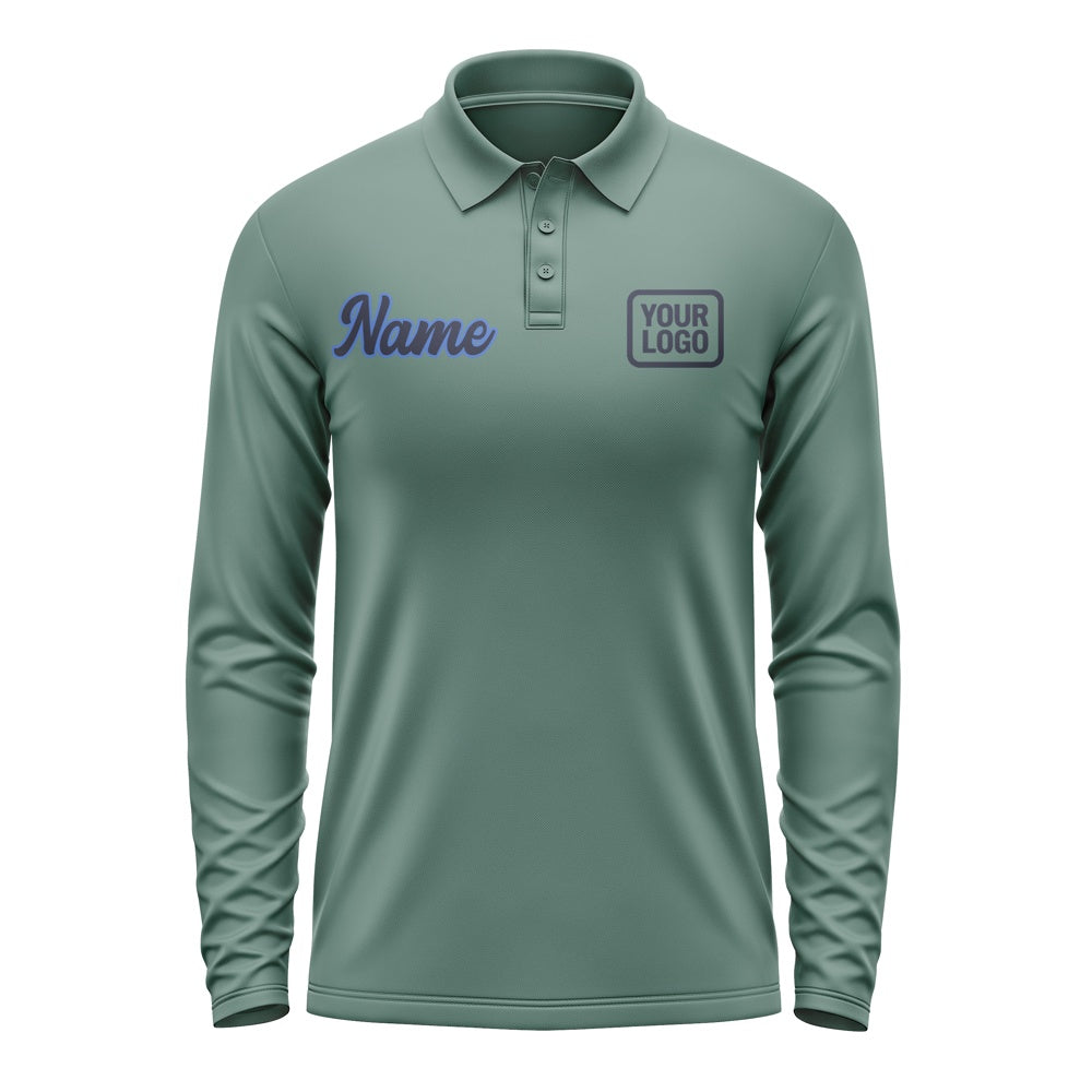 Custom Blue Green Navy Long Sleeve Polo Shirt