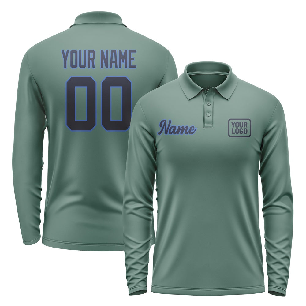 Custom Blue Green Navy Long Sleeve Polo Shirt
