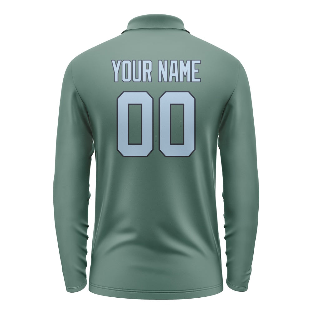 Custom Blue Green Light Blue Long Sleeve Polo Shirt