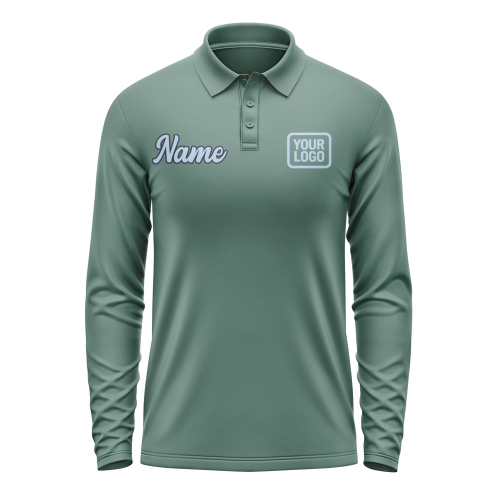 Custom Blue Green Light Blue Long Sleeve Polo Shirt