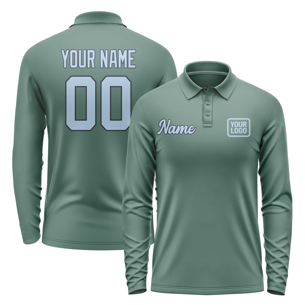 Custom Blue Green Light Blue Long Sleeve Polo Shirt