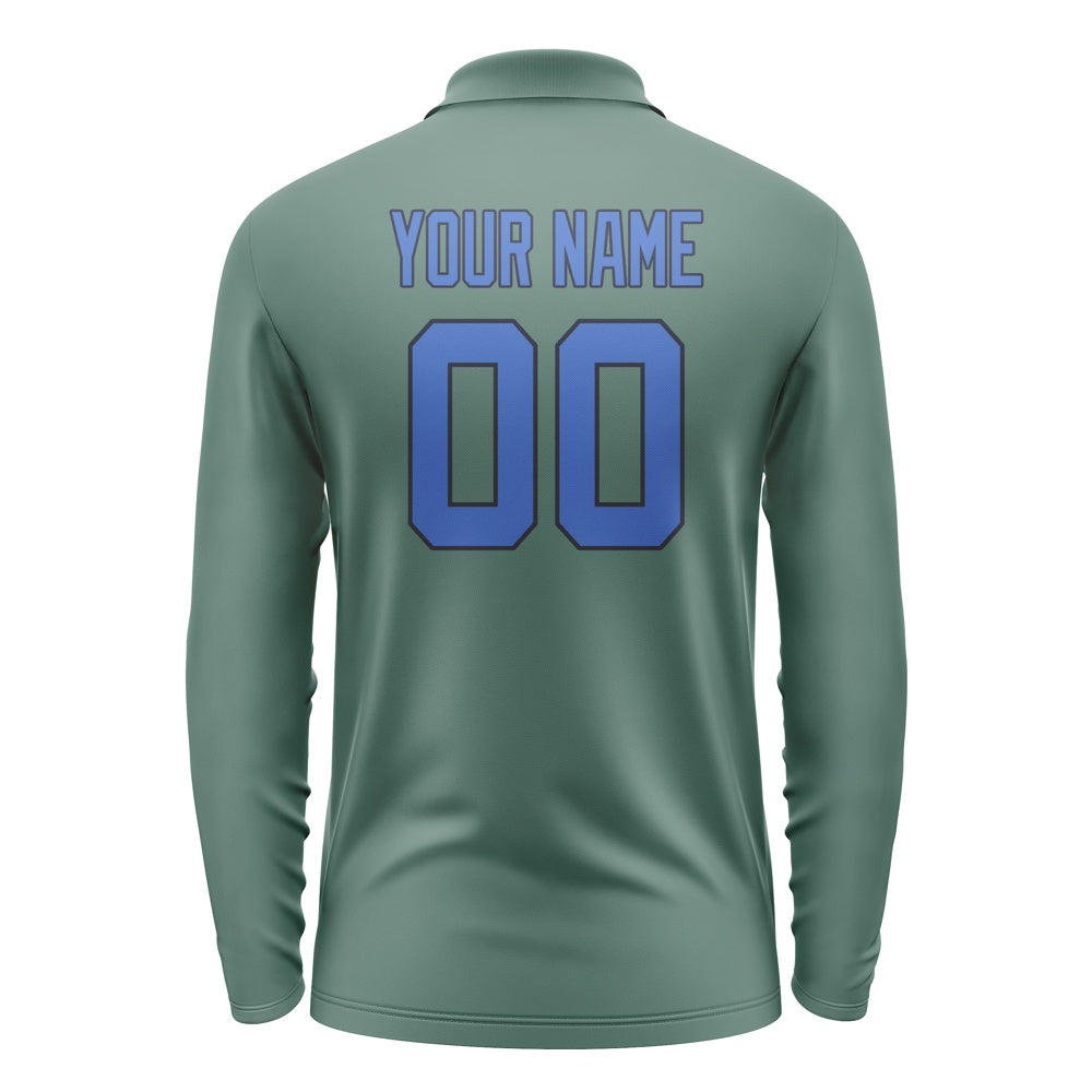 Custom Blue Green Sky Blue Long Sleeve Polo Shirt