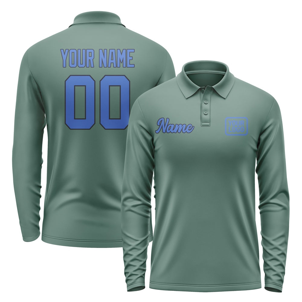 Custom Blue Green Sky Blue Long Sleeve Polo Shirt