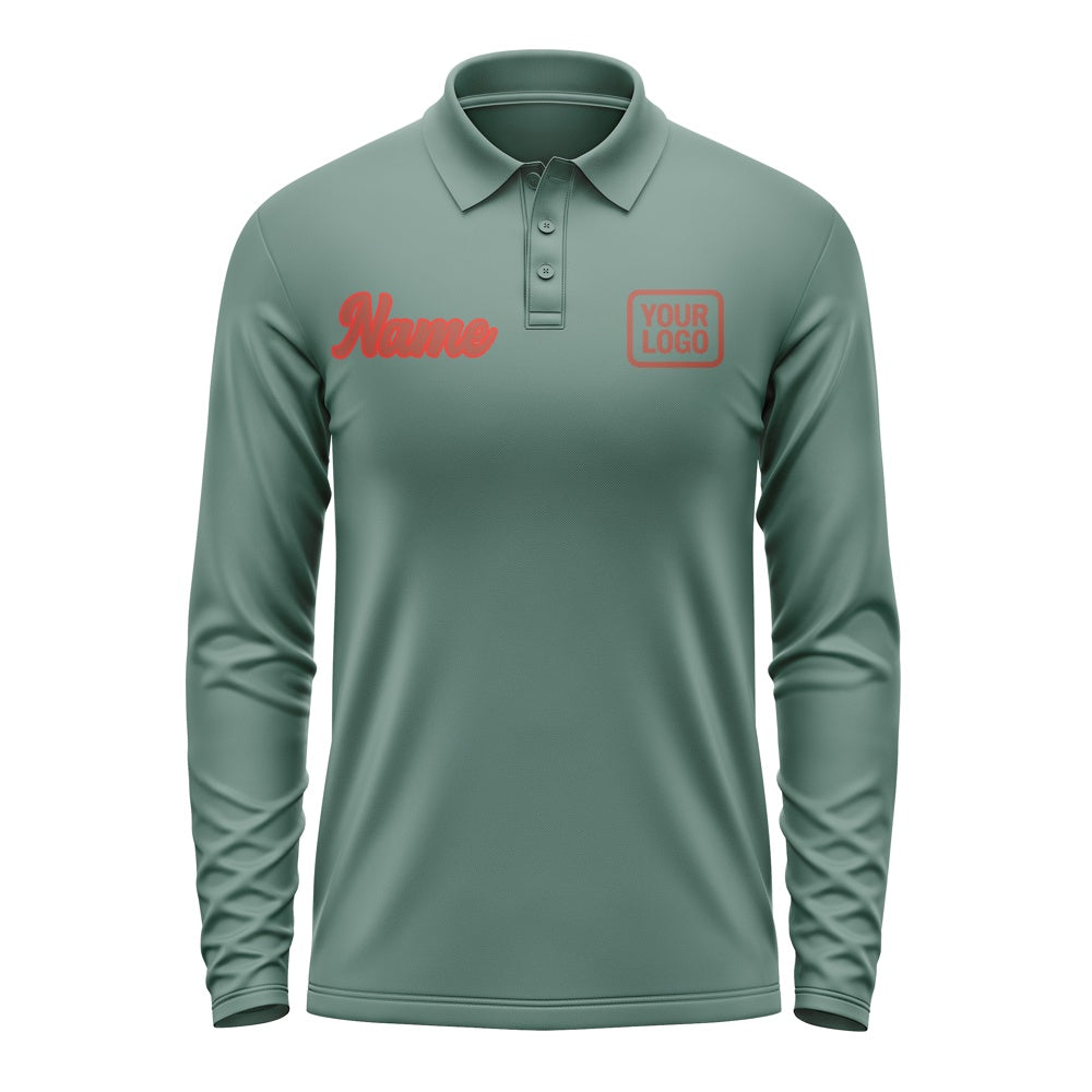 Custom Blue Green Coral Red Long Sleeve Polo Shirt