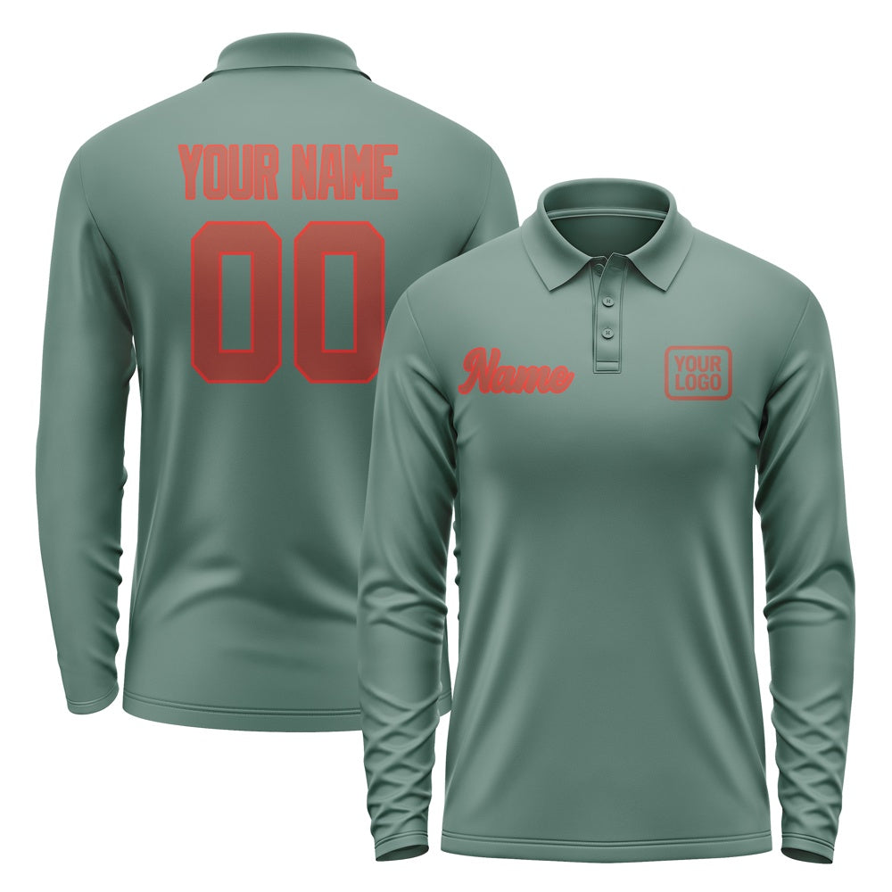 Custom Blue Green Coral Red Long Sleeve Polo Shirt