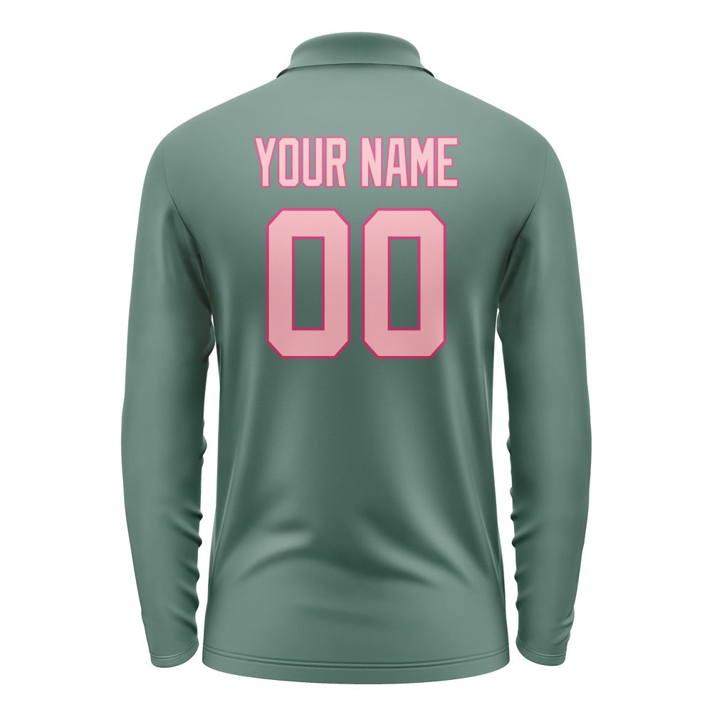 Custom Blue Green Light Pink Long Sleeve Polo Shirt