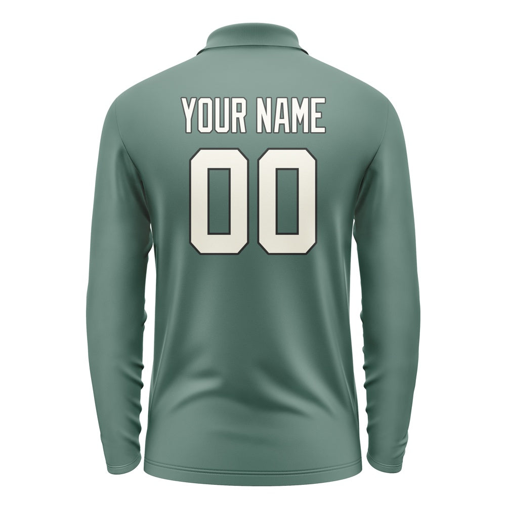 Custom Blue Green Cream Long Sleeve Polo Shirt