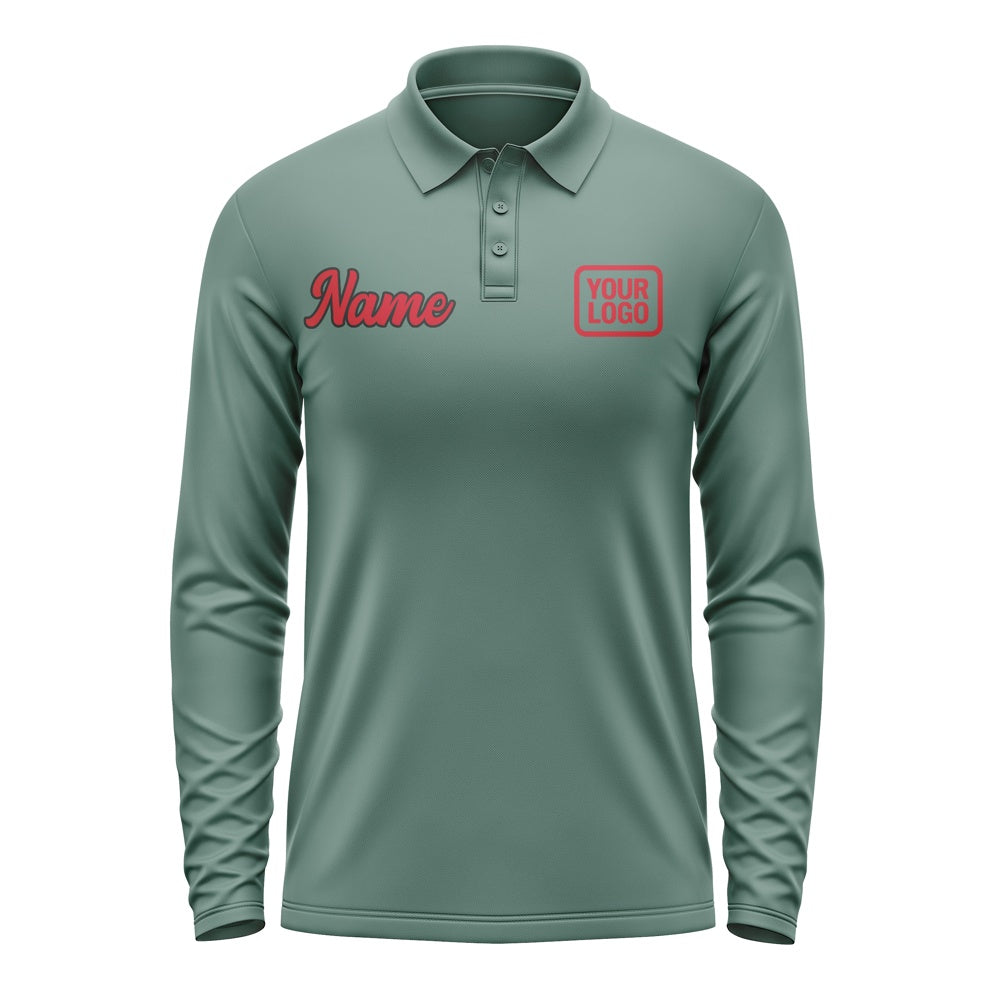 Custom Blue Green Red Long Sleeve Polo Shirt