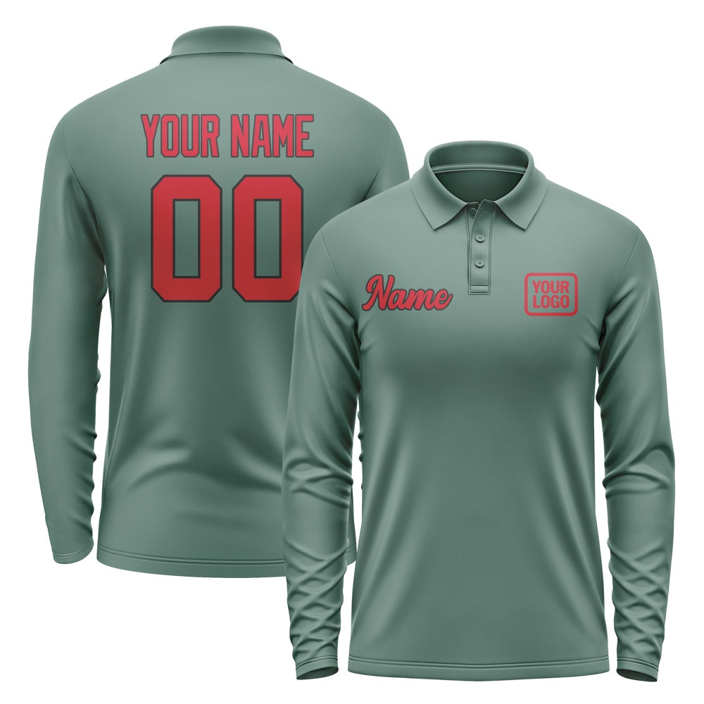 Custom Blue Green Red Long Sleeve Polo Shirt
