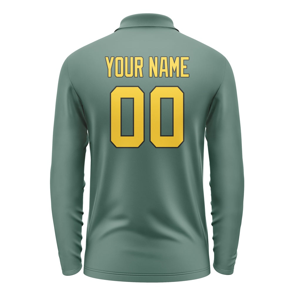 Custom Blue Green Gold Long Sleeve Polo Shirt