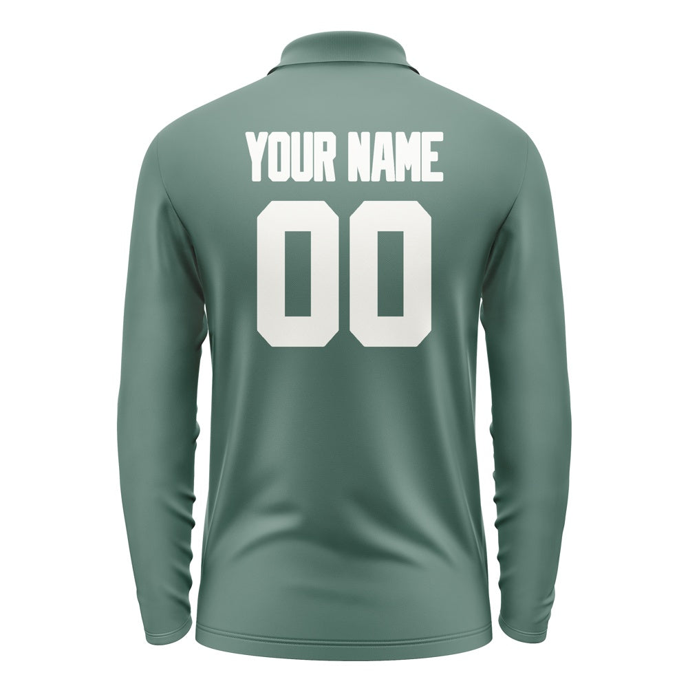 Custom Blue Green White Long Sleeve Polo Shirt