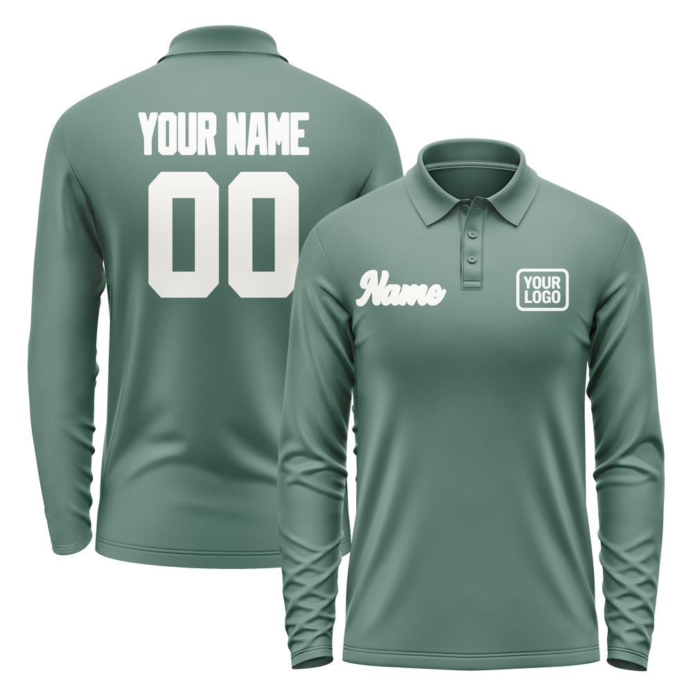 Custom Blue Green White Long Sleeve Polo Shirt