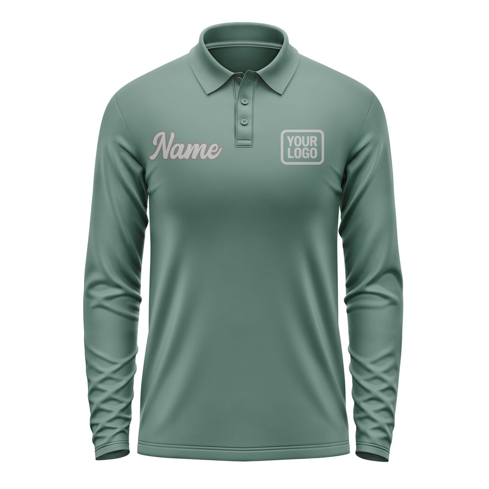 Custom Blue Green Gray Long Sleeve Polo Shirt