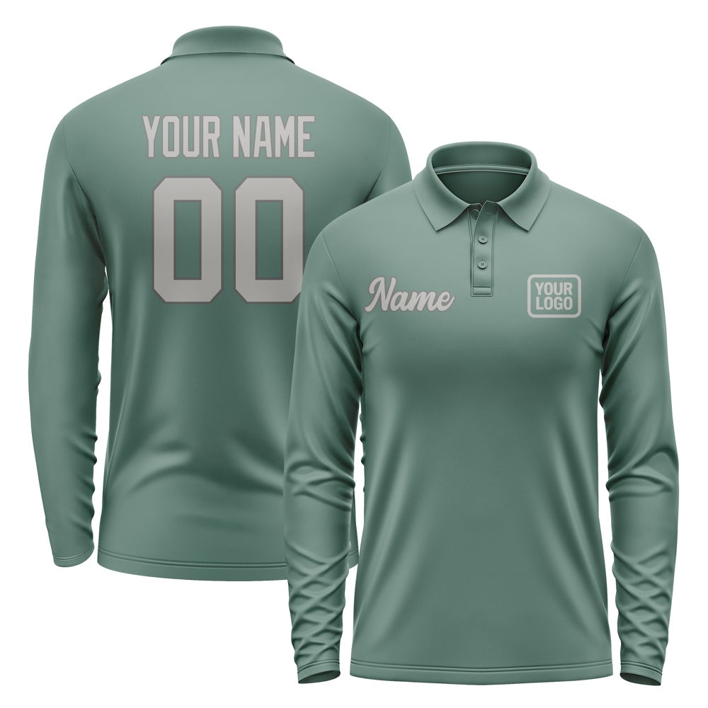 Custom Blue Green Gray Long Sleeve Polo Shirt