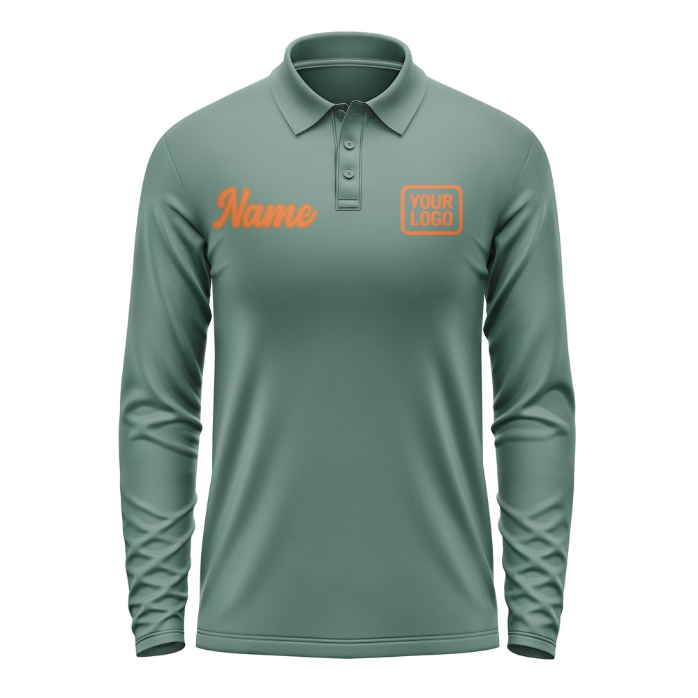 Custom Blue Green Orange Long Sleeve Polo Shirt