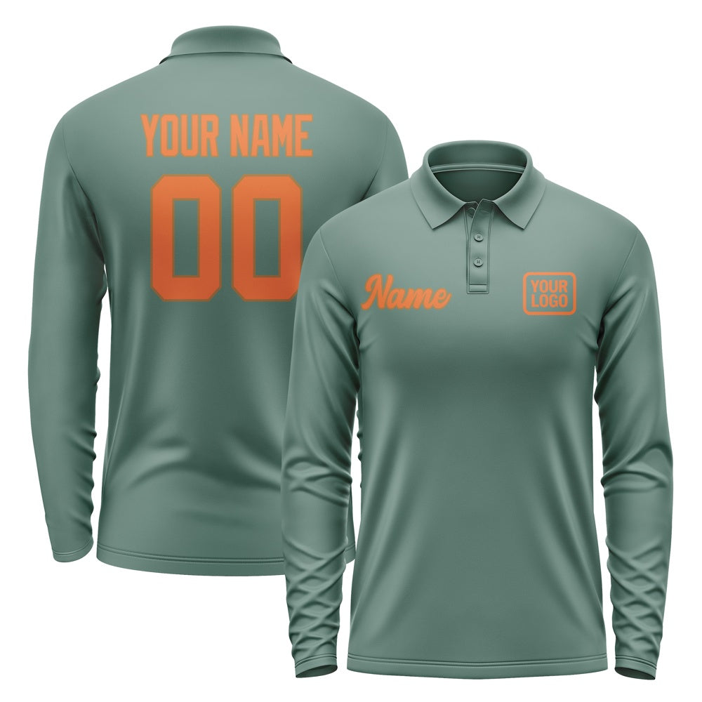 Custom Blue Green Orange Long Sleeve Polo Shirt