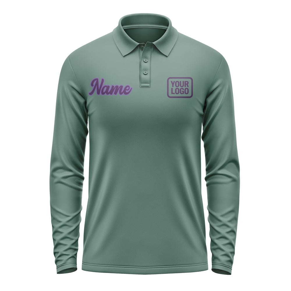 Custom Blue Green Purple Long Sleeve Polo Shirt