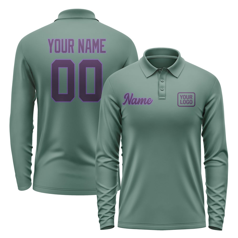 Custom Blue Green Purple Long Sleeve Polo Shirt