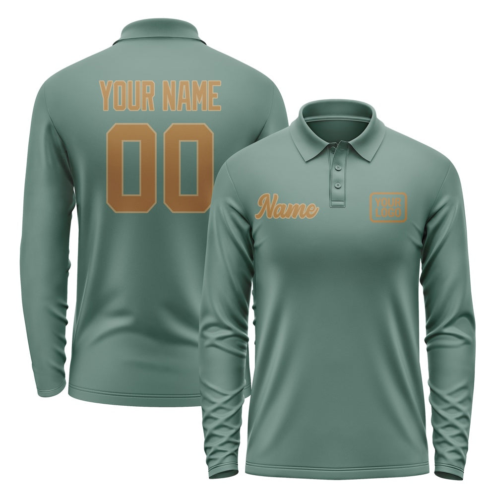 Custom Blue Green Khaki Long Sleeve Polo Shirt
