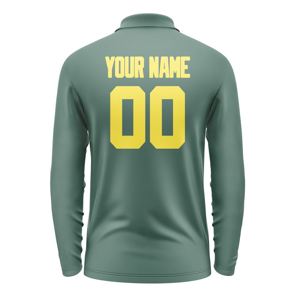 Custom Blue Green Light Yellow Long Sleeve Polo Shirt