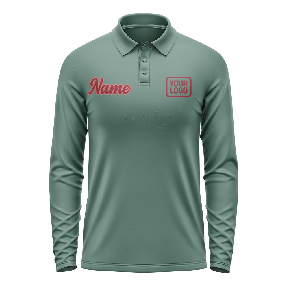 Custom Blue Green Crimson Red Long Sleeve Polo Shirt